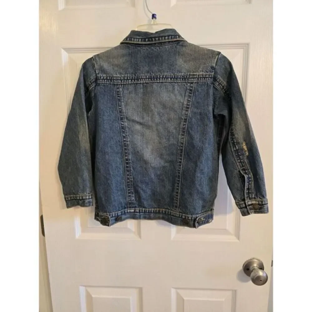 OTB Women's Distressed Blue Denim Jeans Jacket Size Large -6- Rich Mom Old Money